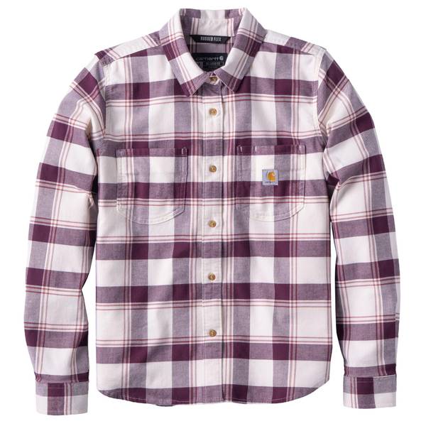 Carhartt Women's Hamilton Relaxed Ls Plaid Shirt | Dark Rose TintEggshell | Small