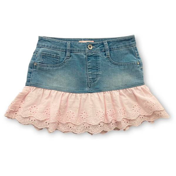 Photo of Girls Eyelet Ruffle Denim Skort