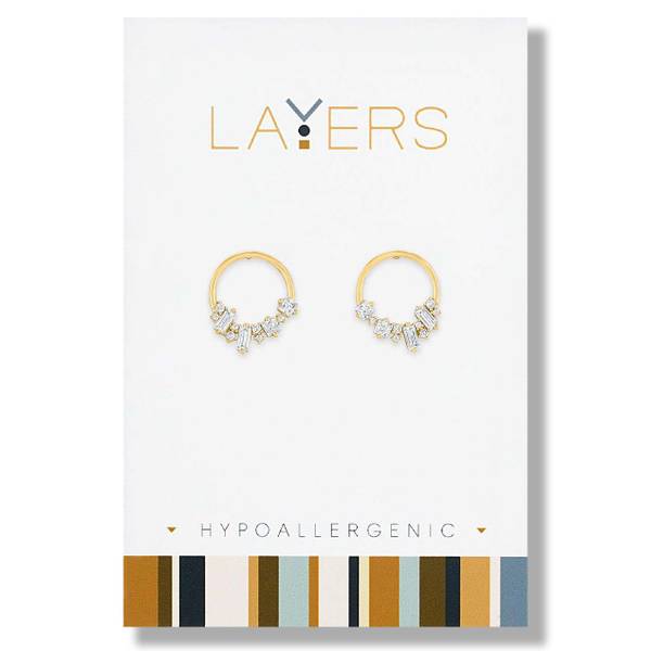 Photo of Gold Crystal Cluster Hoop Stud Earrings