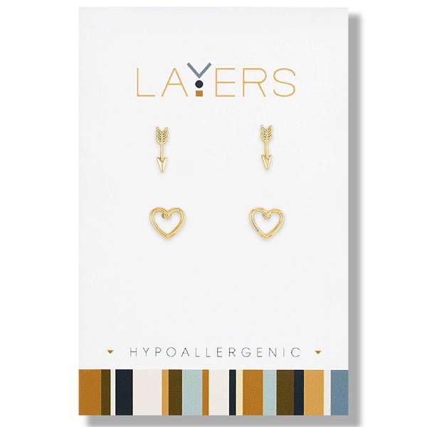 Photo of Arrow Heart Duo Pair Stud Earrings