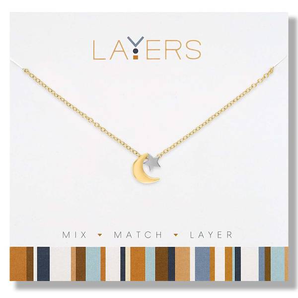 Photo of Gold Two-Tone Moon and Star Necklace