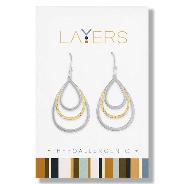 Photo of Silver Two-Toned Triple Teardrop Dangle Earrings