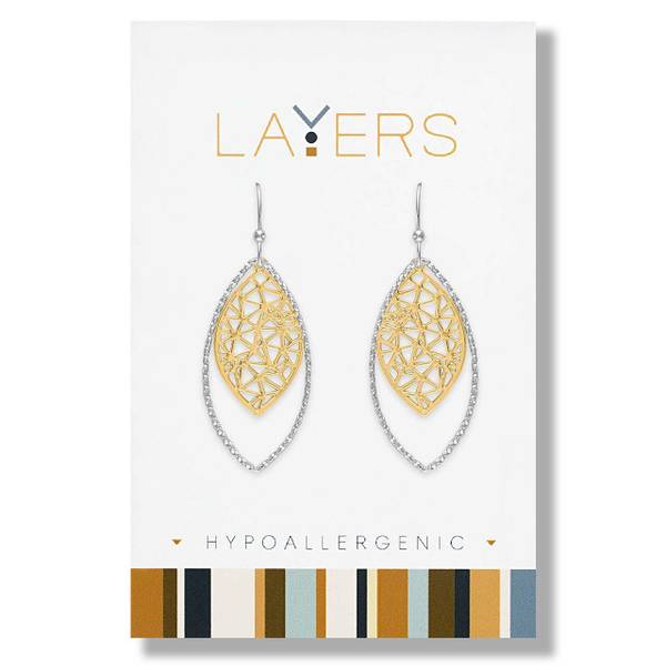 Photo of Silver Two-Toned Ribbed Geometric Leaf Dangle Earrings