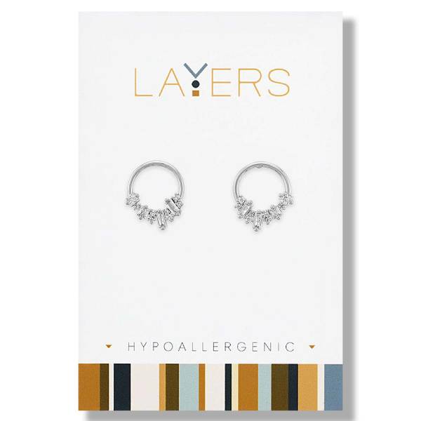 Photo of Silver Crystal Cluster Hoop Stud Earrings