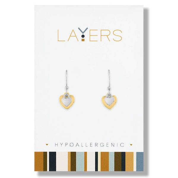 Photo of Silver Two-Tone Double Heart Dangle Earrings