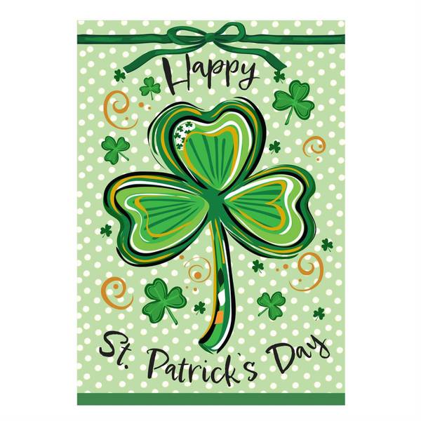 Photo of Happy St. Patrick's Day Shamrock Applique Garden Flag