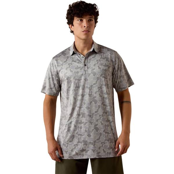 Photo of Men's All Over Print Heathered Fitted Polo