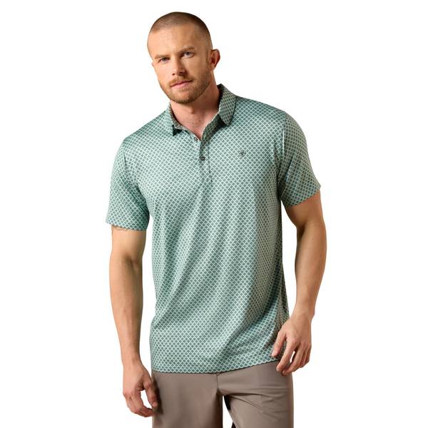 Photo of Men's All Over Print Heathered Fitted Polo