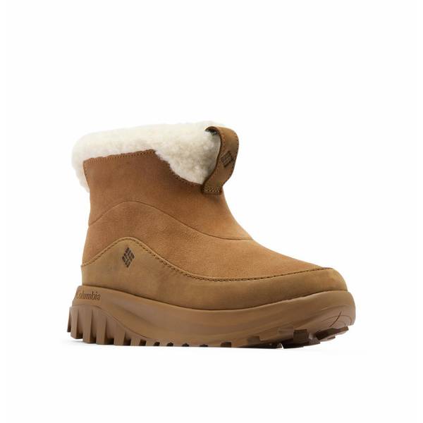 Columbia Women's Water Resistant Suede Shearling Lined Snowtrot Ease Slip-On Booties - Light Brown/Cream