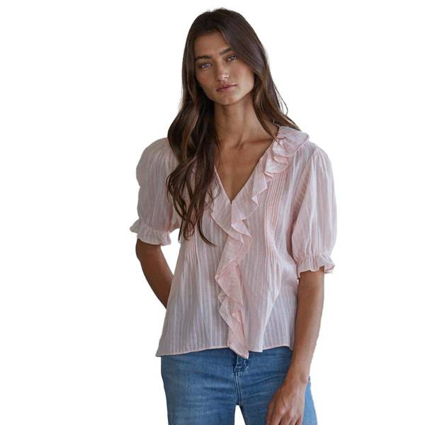 Photo of Women's Ruffle Buttondown Short Sleeve Top