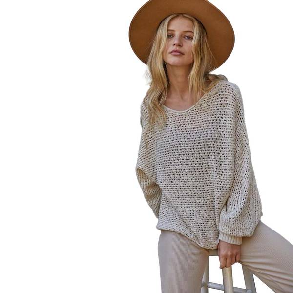 Photo of Women's Knit Crochet Long Sleeve Top