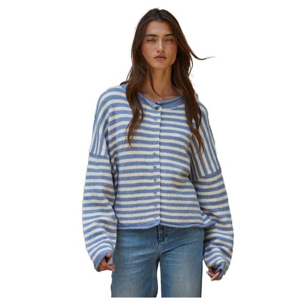 Photo of Women's Knit Sweater Striped Buttondown Cardigan