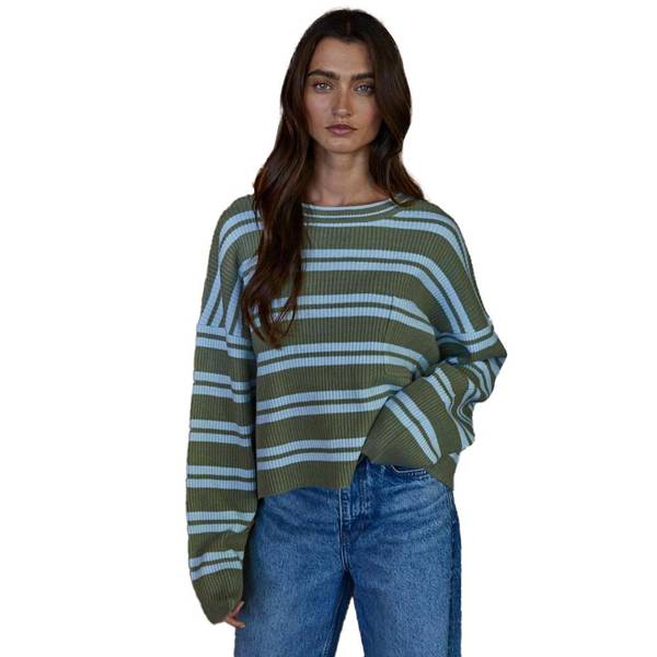 Photo of Women's Striped Knit Sweater with Front Pocket