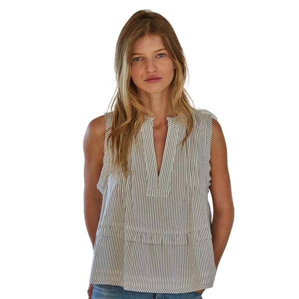 Photo of Women's Striped Pintuck Detail Sleeveless Blouse Top