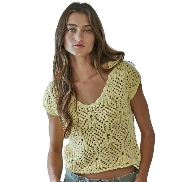 新品CLANE CROCHET V NECK LONG KNIT TOPS 1656974.webp