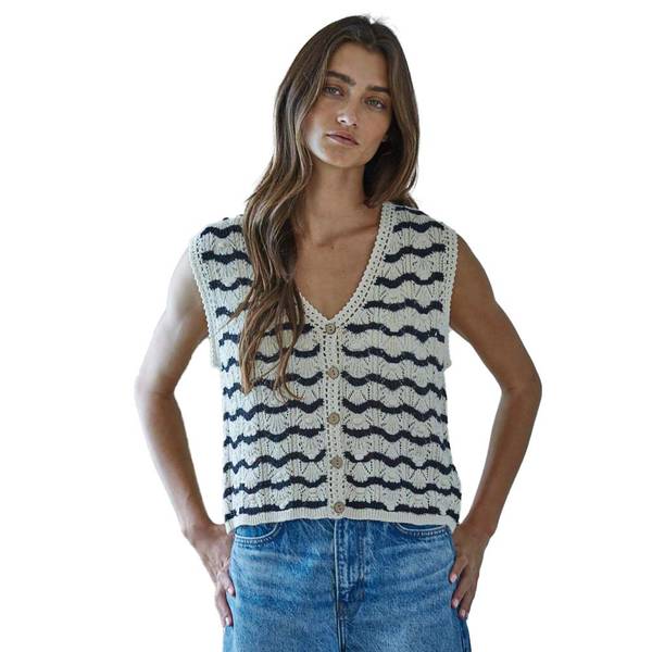 Photo of Women's Knit Sweater Striped Button Up Vest