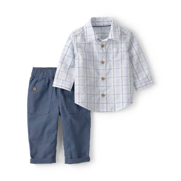 Photo of Infant Boy's 2-Piece Plaid Shirt and Pant Set