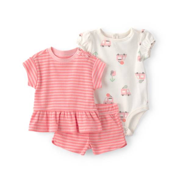 Photo of Infant Girl's 3-Piece Ice Cream Truck Short-Sleeve Top, Bodysuit and Short Set