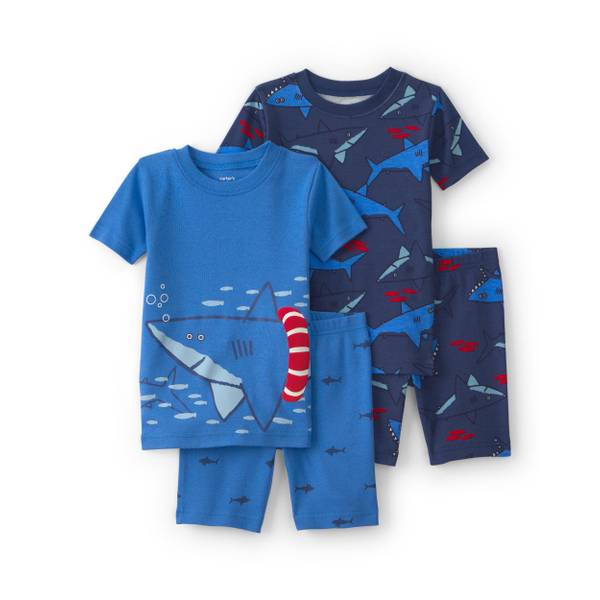 Photo of Toddler Boy's Shark 100% Cotton Short-Sleeve Snug Fit 4-Piece Pajama Set