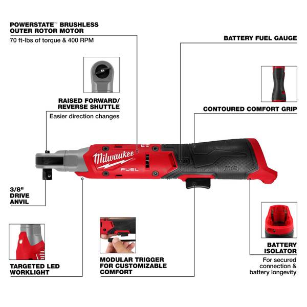 milwaukee 3 8 cordless ratchet with flashlight L1NXIXI 3/8" Wrench 1/4" Adapter, 3" Extension Bar, 7 Sockets this ratchet can withstand daily jobsite wear and tear for years of reliable use. Milwaukee - M12 Fuel 3/8"