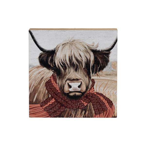Photo of 5.9" Wood Harvest Highland Cow Block