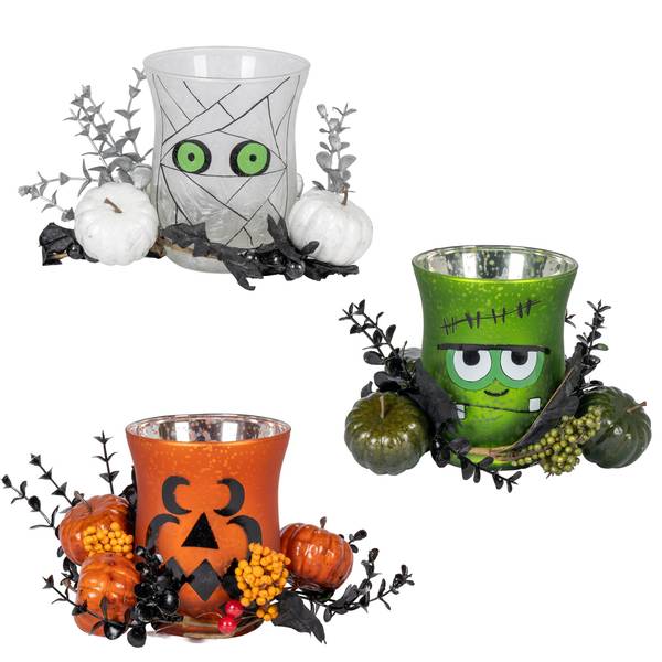 Photo of Mercury Glass Halloween Hurricane Candleholders