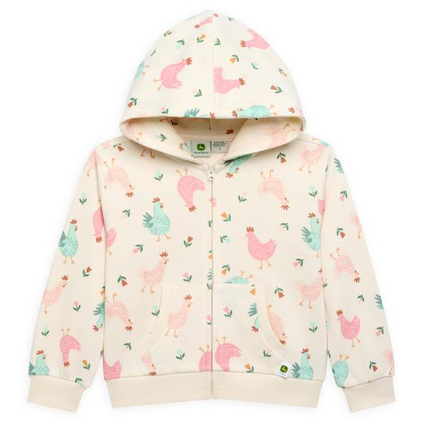 John Deere Toddler Girl's Happy Chickens Zip Up Fleece Hoodie