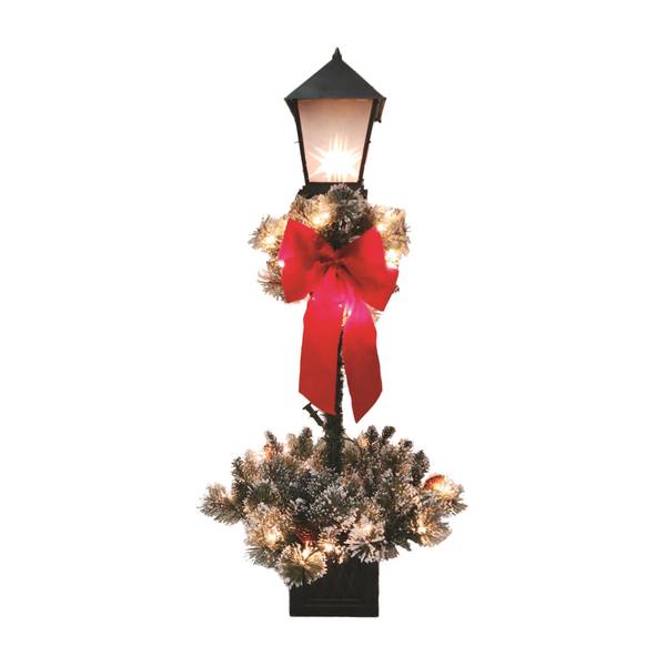 G48 74180SHZ 4 ft. Lighted Lamp Post with Pine, Berries & Red Bow