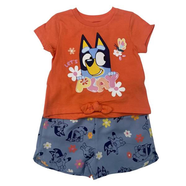 Photo of Girl's Bluey Tie-Front Tee and Printed Short Set