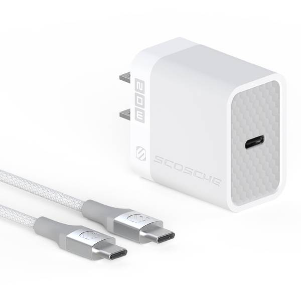 SCOSCHE PowerVolt 20W Power Delivery White USB-C Fast Charger & 6FT USB-C Braided Cable