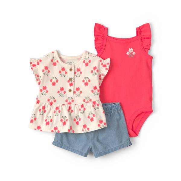 Photo of Infant Girl's 3-Piece Floral Top and Short Set
