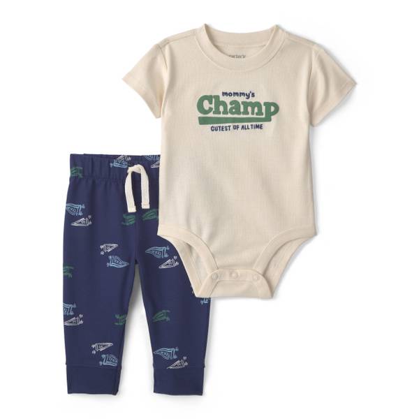 Photo of Women's 2-Piece Mommy's Champ Pennant French Terry Bodysuit and Pant Set