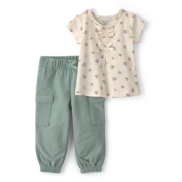 Photo of 2-Piece Floral Top & Pant Set - Green/Ivory