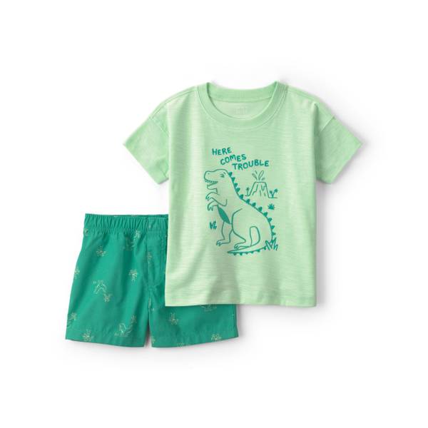 Photo of Toddler Boy's 2-Piece Dinosaur Top and Short Set