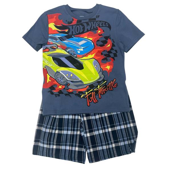 Photo of Toddler Boy's Hot Wheels Graphic Tee and Plaid Short Set