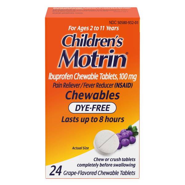 Photo of Children's Motrin Ibuprofen Chewable Tablets Dye-Free, 100 mg, Grape, 24 Count