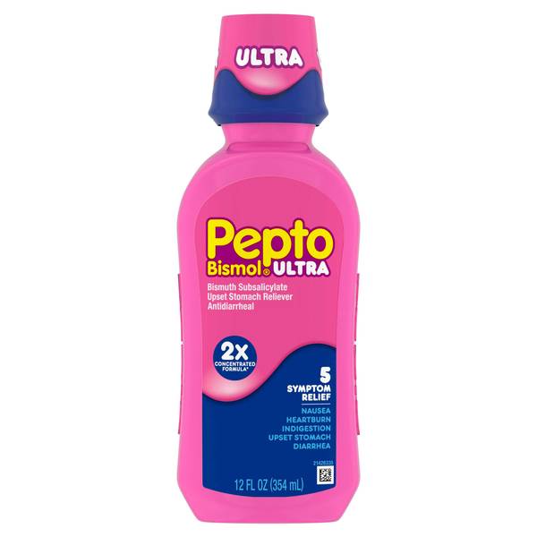 Photo of Pepto Bismol ULTRA Liquid, Fast 5-Symptom Stomach Relief, Upset Stomach Relief, 12 Oz