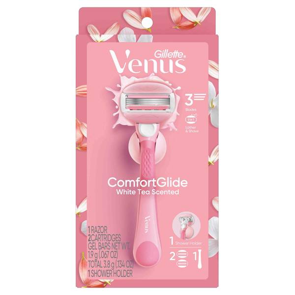 Photo of Venus Comfortglide White Tea Women's Razor, 2 Blade Refills + Shower Holder