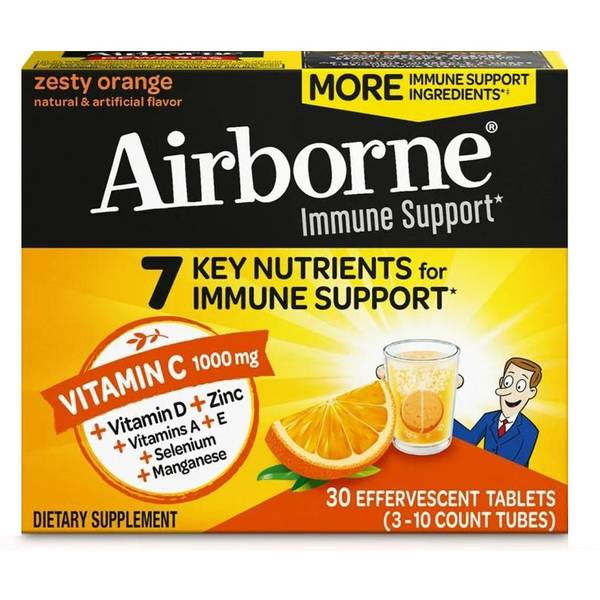 Photo of Airborne 1000mg Vitamin C Immune Support Effervescent Tablets, Zesty Orange, 30 Count