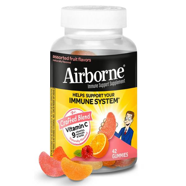 Photo of Airborne 750mg Vitamin C Immune Support Gummies, Multivitamin Supplement, Assorted Fruit Flavor, 42