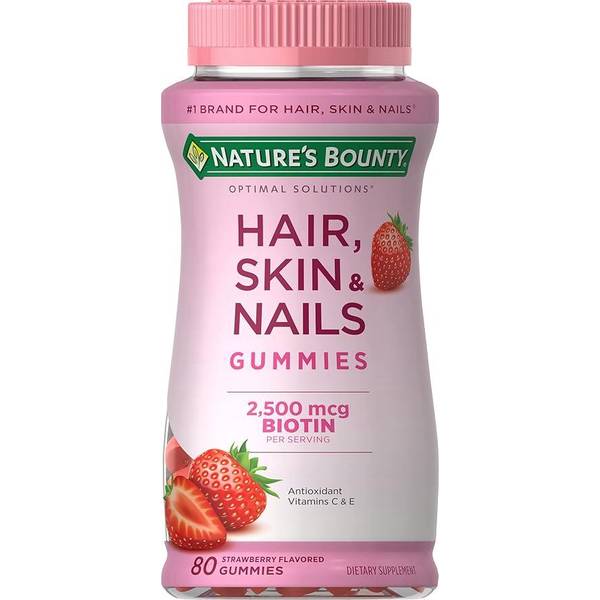 Nature's Bounty, Optimal Solutions®, Hair, Skin & Nails Gummies, Strawberry, 80 Gummies