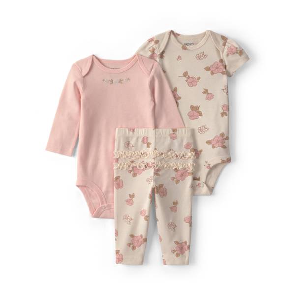 Photo of Infant Girl's 3-Piece Flowers Bodysuit and Pant Set