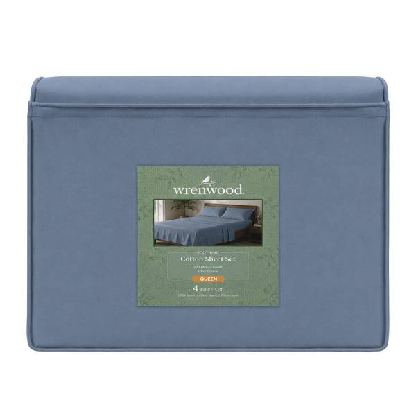 Photo of 4-Piece 300 Thread Count Cotton Sheet Set - Queen, Denim