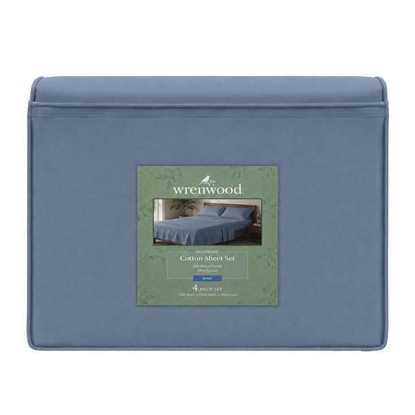 Photo of 4-Piece 300 Thread Count Cotton Sheet Set - King, Denim