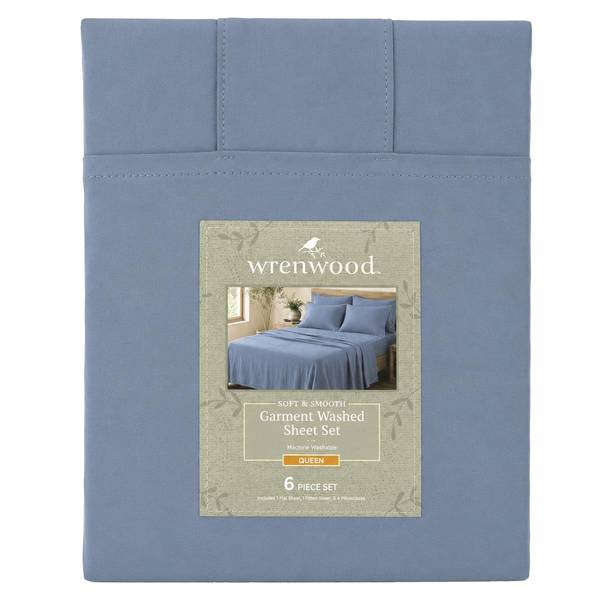 Photo of 6-Piece Garment Washed Sheet Set - Queen, Denim