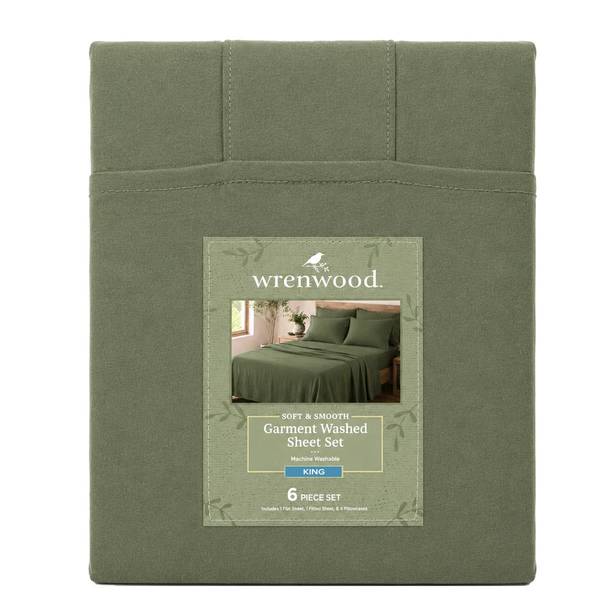 Photo of 6-Piece Garment Washed Sheet Set, - King, Olivine