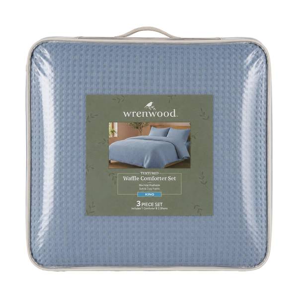 Photo of 3-Piece Waffle Comforter Set - King, Denim