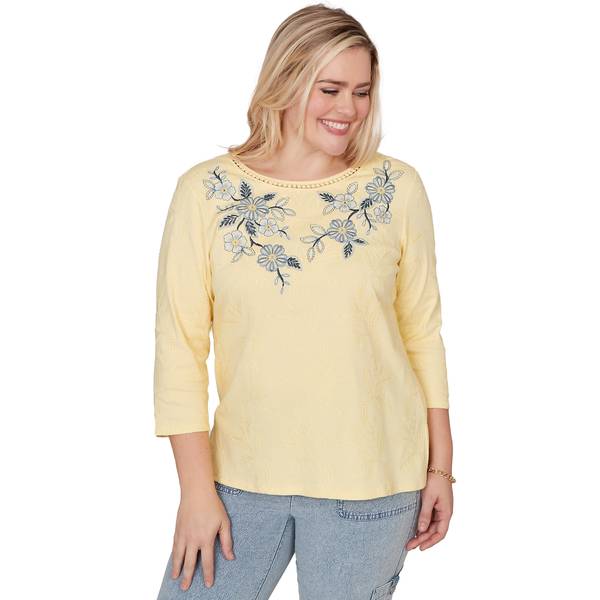 Photo of Women's Yoke Floral Embroidered Knit Top
