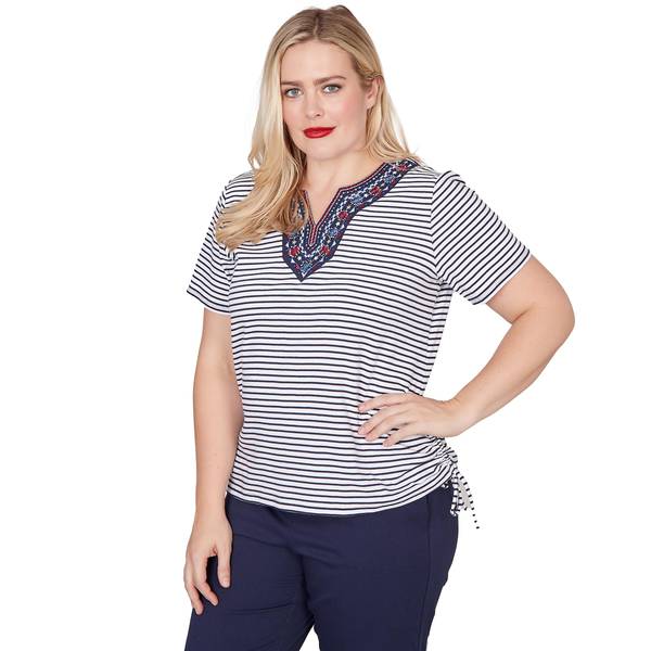 Photo of Women's Embroidered Yoke Stripe Knit Top