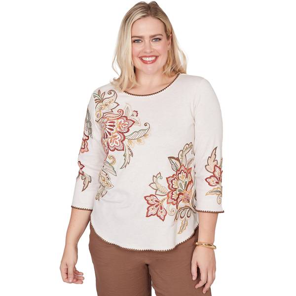 Photo of Women's Asymmetric Scroll Floral Knit Top